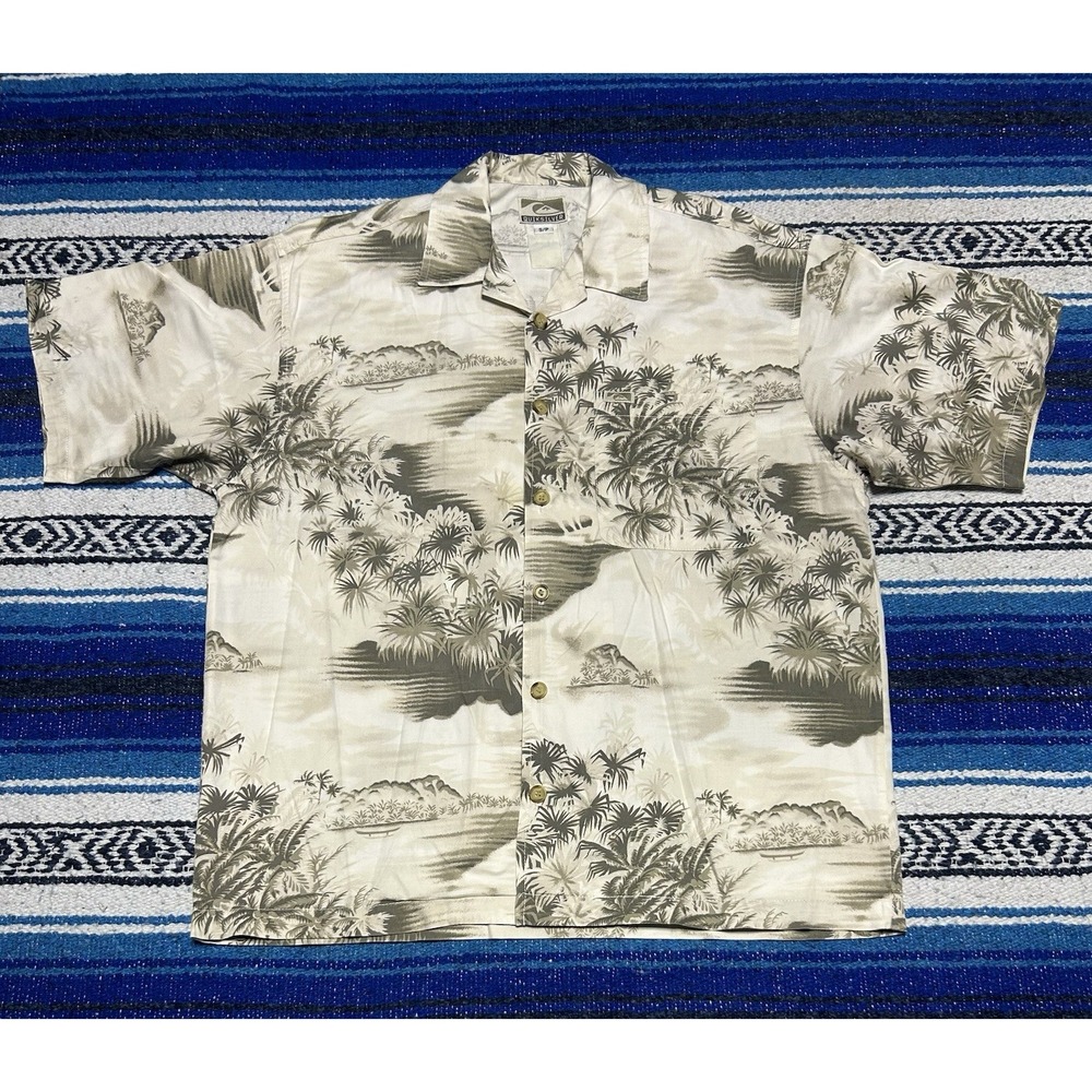 Quiksilver Hawaiian Shirt Mens Small Tropical Island Aloha Button Up Y2K Surf